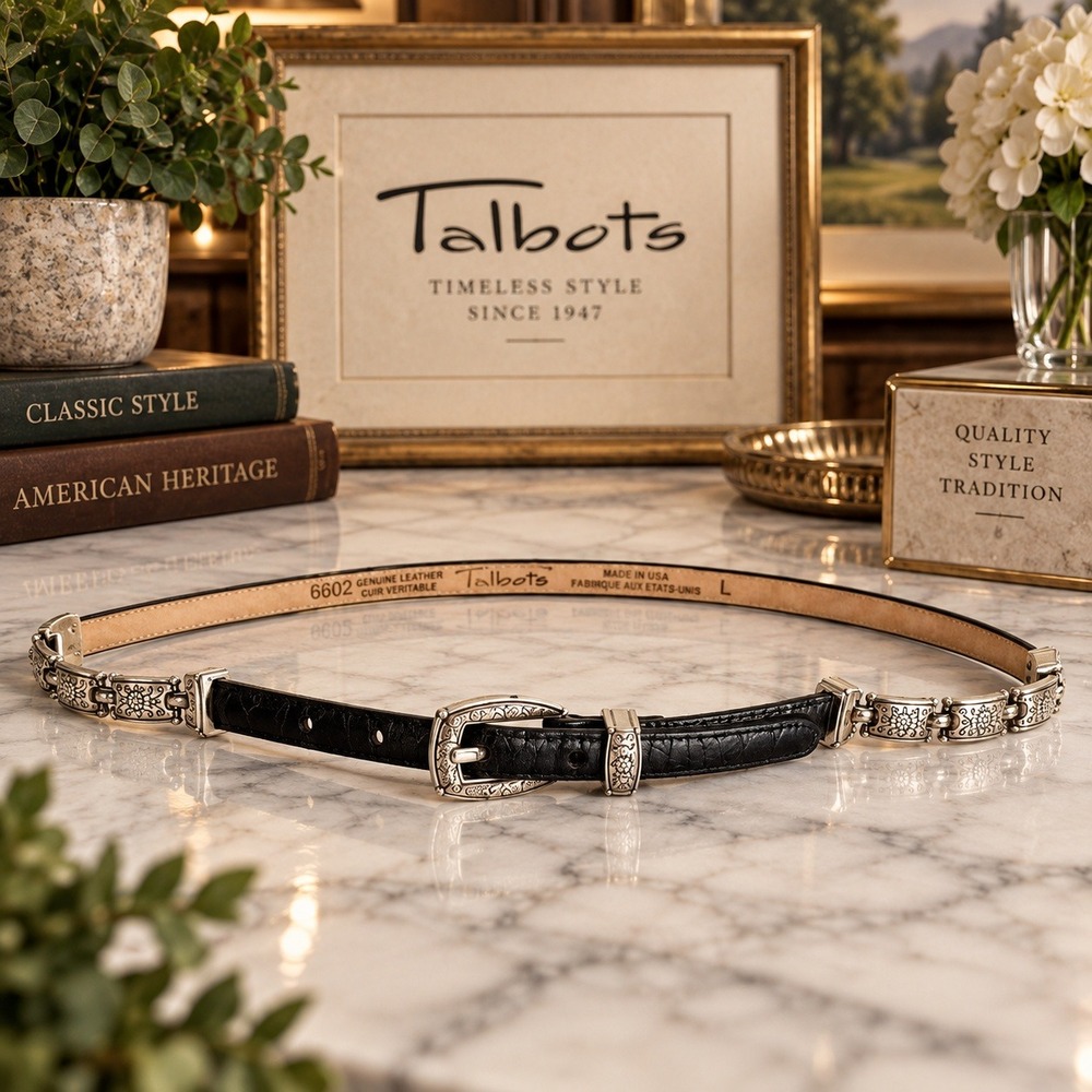 Vintage Talbots Western Leather Belt Silver Buckle Black Womens Size Large
